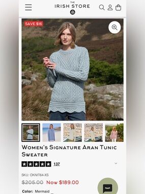 NWTs The Irish Store Women's Signature Aran Tunic Sweater Size L